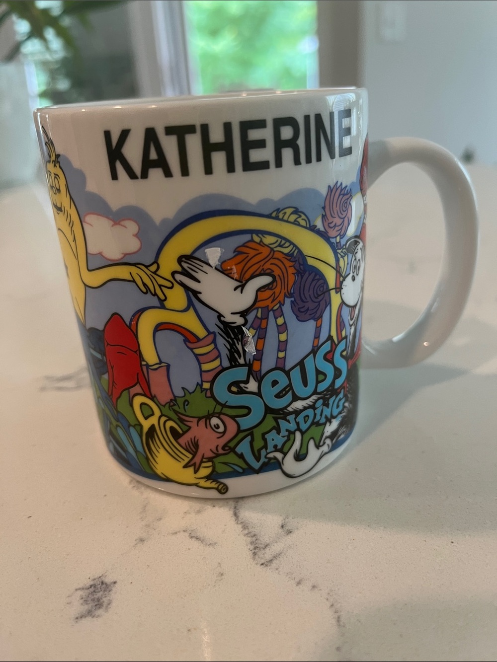 Seuss Landing Character Mug personalized with Katherine